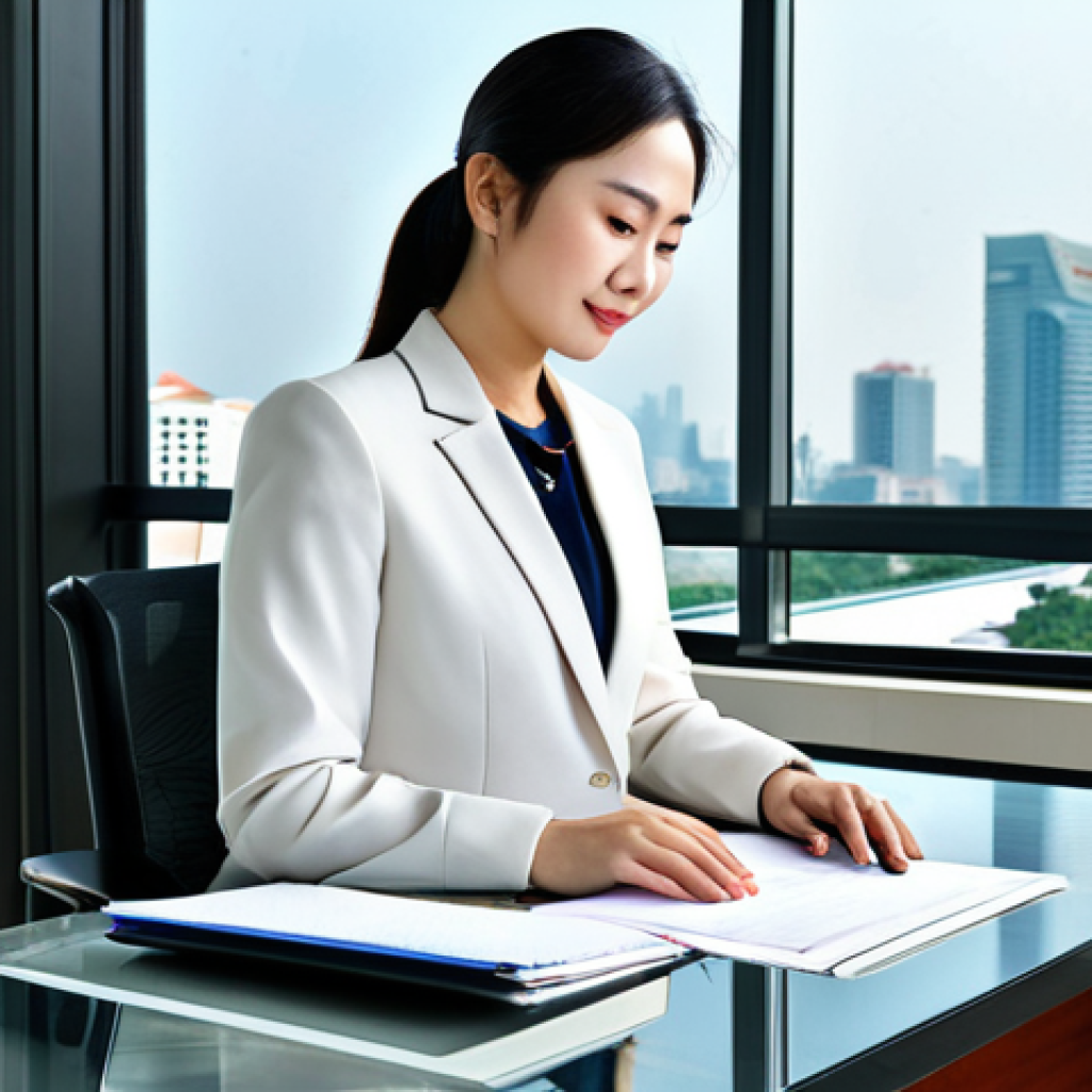 Professional Office Environment**
"A successful businesswoman in a modern, fully-clothed professional business suit, working at a clean desk in a bright, open office space with large windows overlooking Ho Chi Minh City. Appropriate attire, safe for work, perfect anatomy, natural proportions, professional photography, high quality, modest."
**