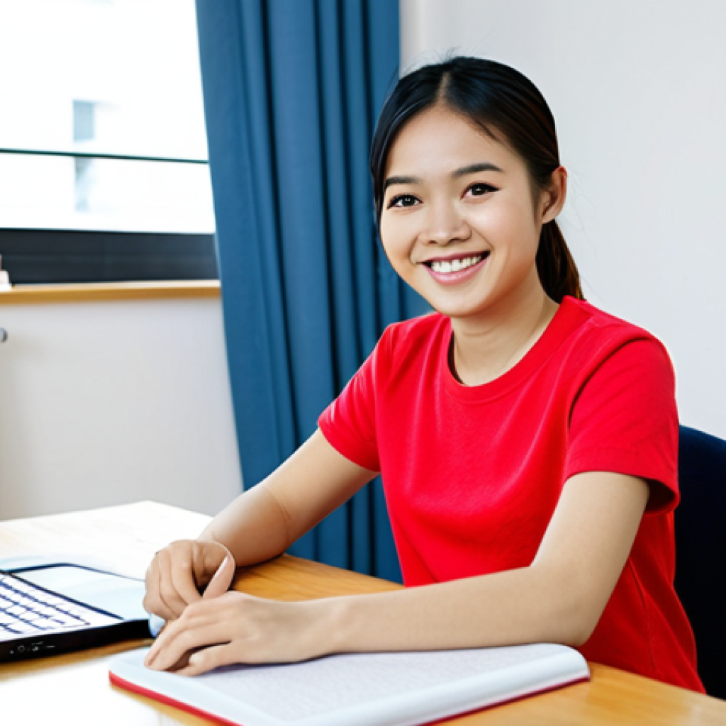 학생의 온라인 학습 목표 설정하기 - Motivating Study Session**
Prompt: A young Vietnamese woman, fully clothed in a casual outfit (jean...