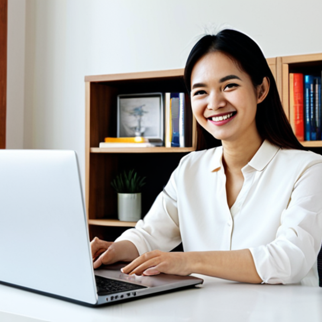 온라인 교육에서의 자기주도 학습 방법 - **
A clean and organized home office space with a Vietnamese woman smiling, sitting at a desk with ...