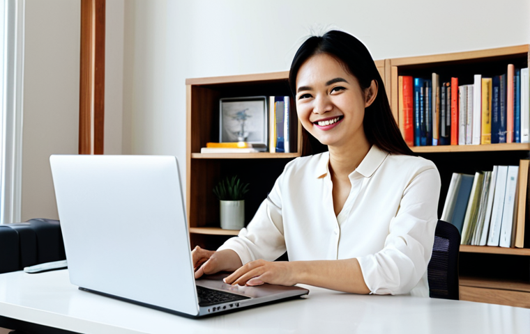 온라인 교육에서의 자기주도 학습 방법 - **
A clean and organized home office space with a Vietnamese woman smiling, sitting at a desk with ...